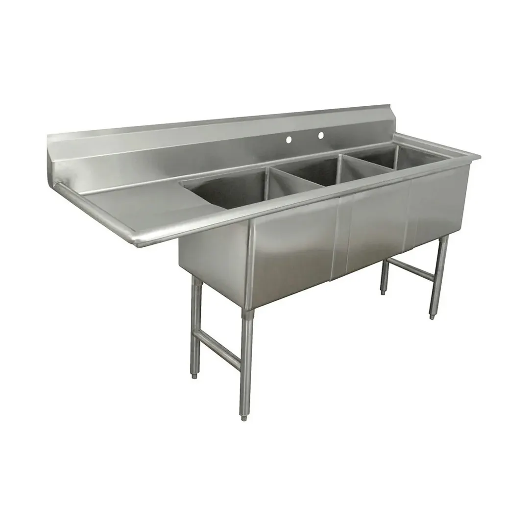 Advance Tabco FS-3-2430-30L 105" Three Compartment Sink, 24"W x 30"L Bowl With Left-Hand Drainboard