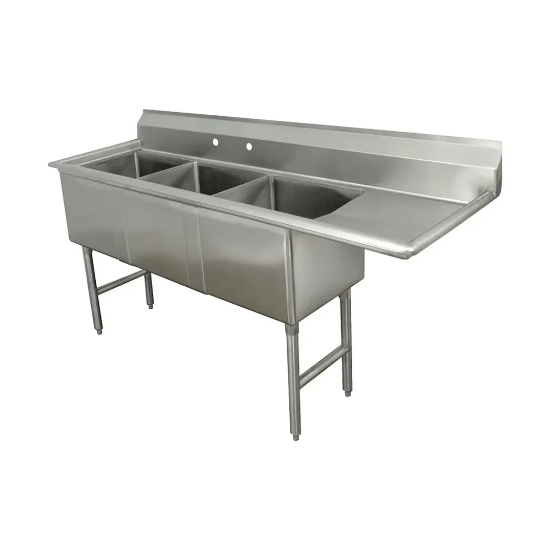 Advance Tabco FS-3-3024-30R 123" Three Compartment Sink, 30"W x 24"L Bowl With Right-Hand Drainboard