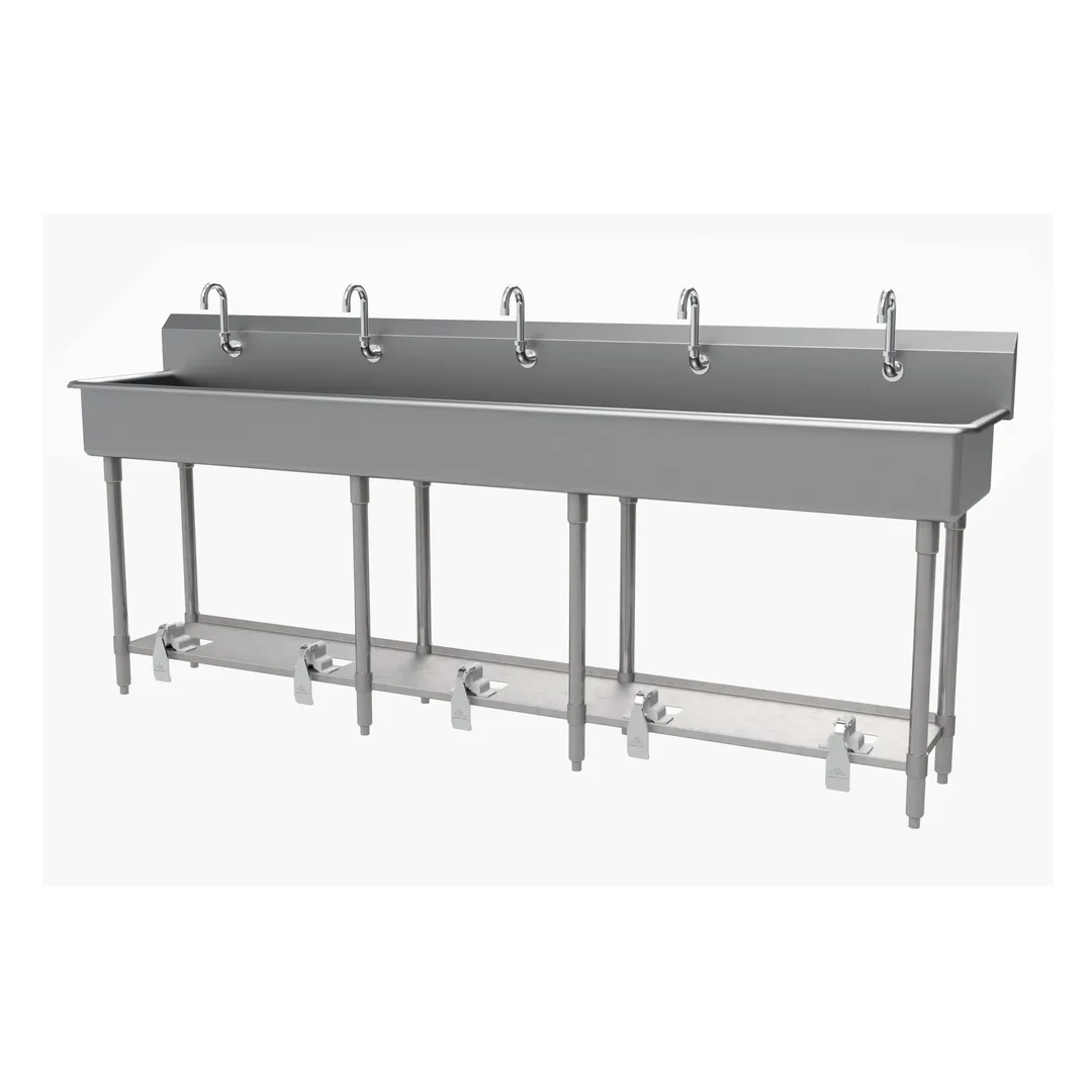 Advance Tabco FS-FM-100FV 100" Freestanding Multi-Station Hand Sink without Faucet-Foot Valves/14 g