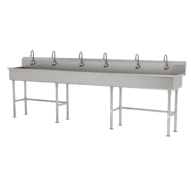 Advance Tabco FS-FM-120EF 120" Freestanding Multi-Station Hand Sink with e-Faucet - 14 gauge