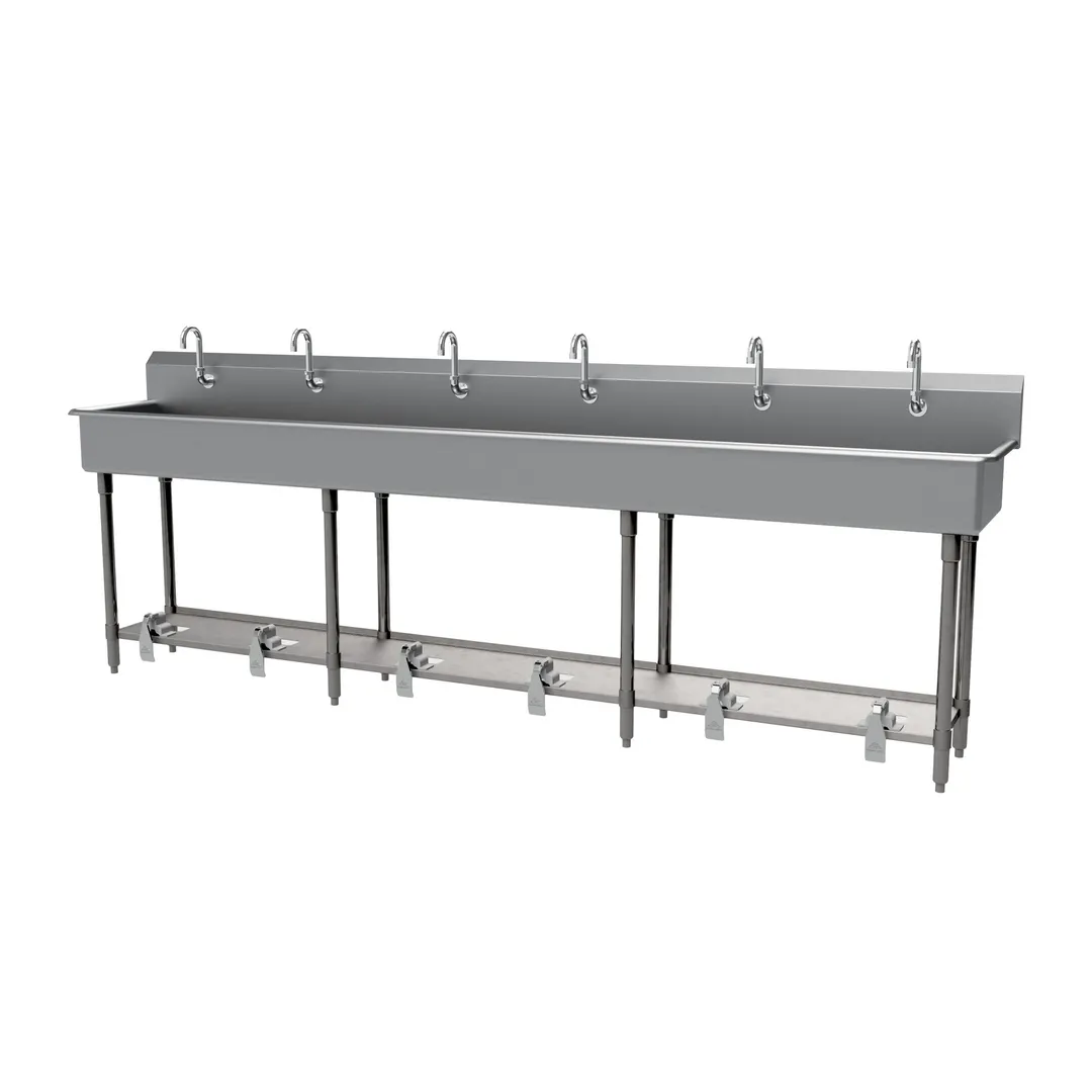 Advance Tabco FS-FM-120FV 120" Freestanding Multi-Station Hand Sink without Faucet-Foot Valves/14 g