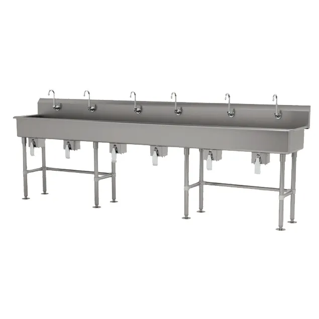 Advance Tabco FS-FM-120KV 120" Freestanding Multi-Station Hand Sink without Faucet-Knee Valves/14 g