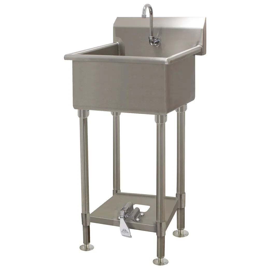 Advance Tabco FS-FM-2721FV 27" Freestanding Hand Sink without Faucet - Single Foot Valve / 14 g