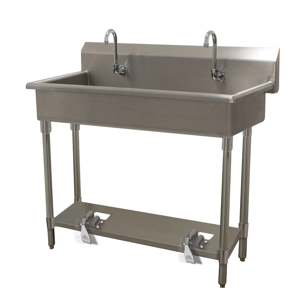 Advance Tabco FS-FM-40FV 40" Freestanding Multi-Station Hand Sink without Faucet-Foot Valves/14 g