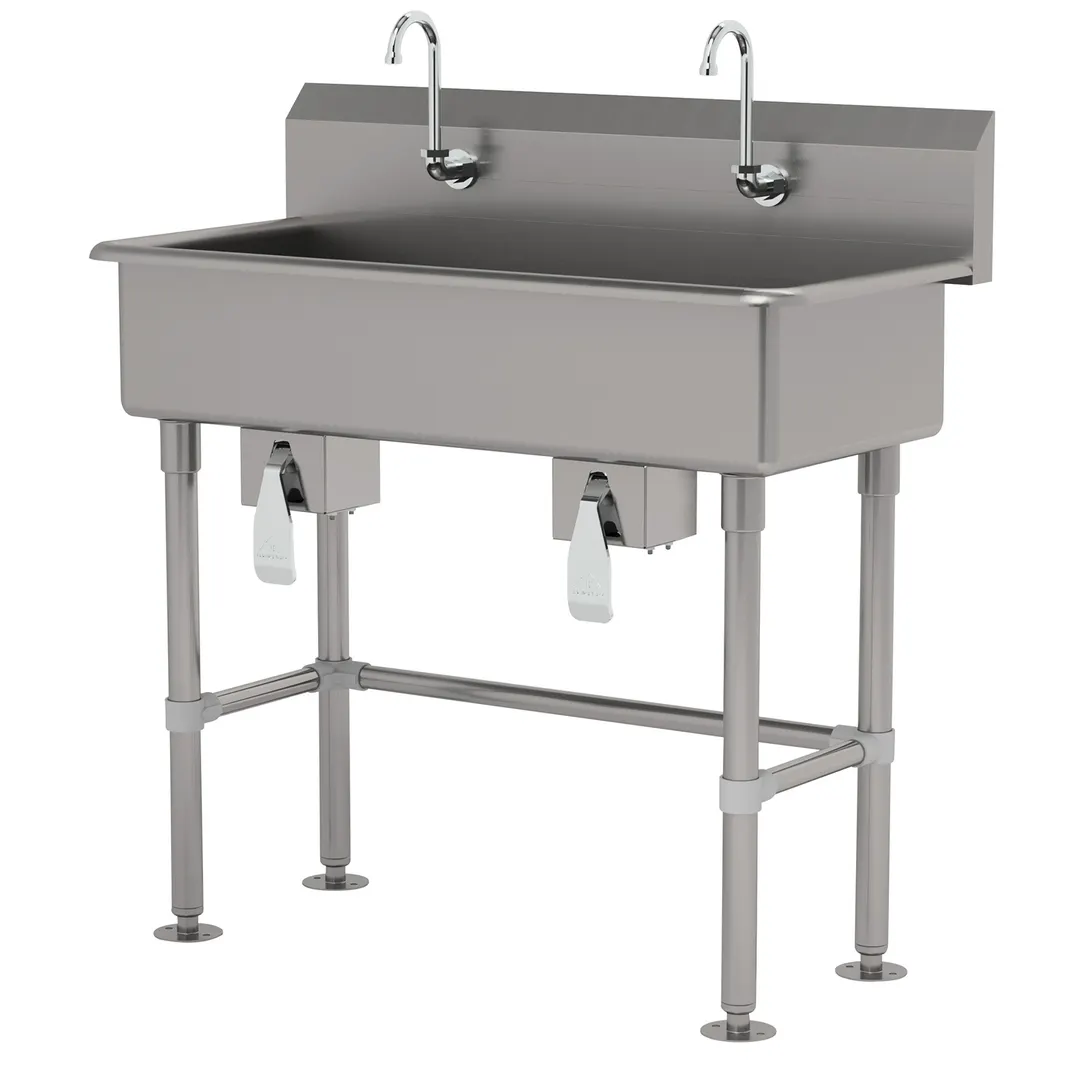 Advance Tabco FS-FM-40KV 40" Freestanding Multi-Station Hand Sink without Faucet-Knee Valves/14 g