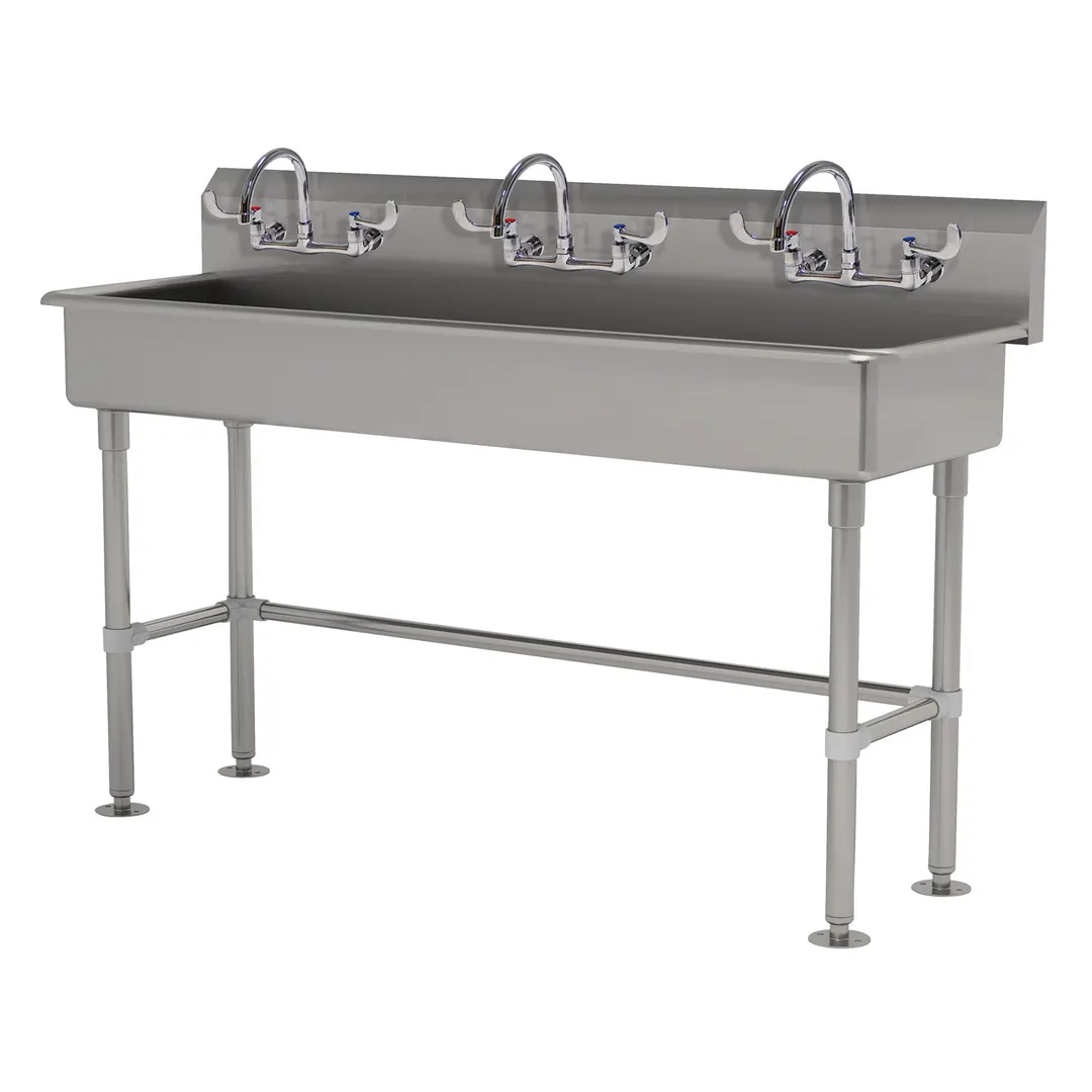 Advance Tabco FS-FM-60-ADA-F 60" Freestanding Multi-Station Hand Sink with Wrist Faucet - 14 gauge