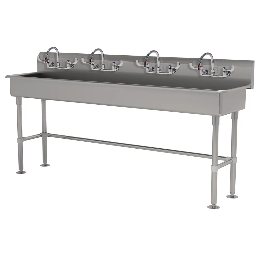 Advance Tabco FS-FM-80-ADA-F 80" Freestanding Multi-Station Hand Sink with Wrist Faucet - 14 gauge