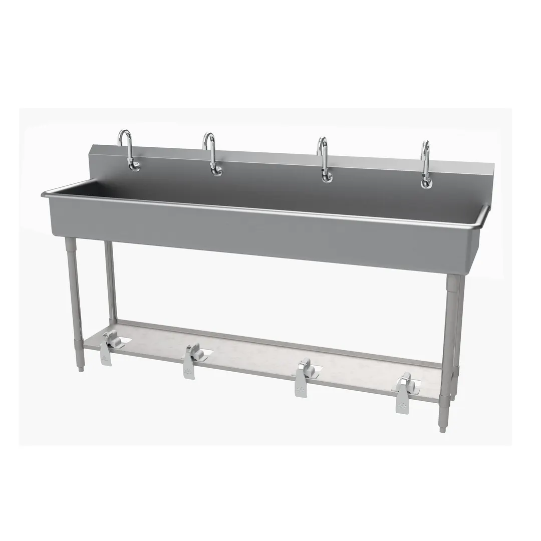 Advance Tabco FS-FM-80FV 80" Freestanding Multi-Station Hand Sink without Faucet-Foot Valves/14 g