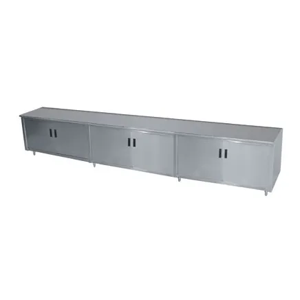 Advance Tabco HB-SS-2412M 144" Cabinet Base Hinged Doors Work Table with Mid-Shelf & 6 Doors
