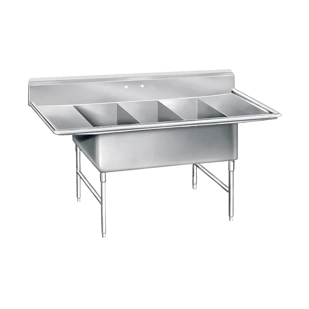 Advance Tabco K7-3-3024-24RL 138" Three Compartment Sink, 30"W x 24"L Bowl With 2 Drainboards