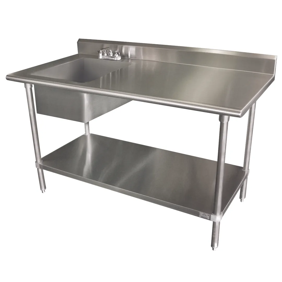 Advance Tabco KLAG-11B-304L-X 48" Prep Table Sink Unit, Bowl on Left with Faucet - 16 Gauge
