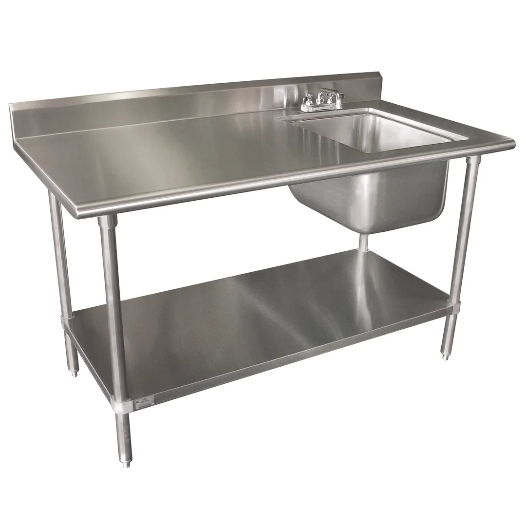 Advance Tabco KLAG-11B-304R-X 48" Prep Table Sink Unit, Bowl on Right with Faucet - 16 Gauge