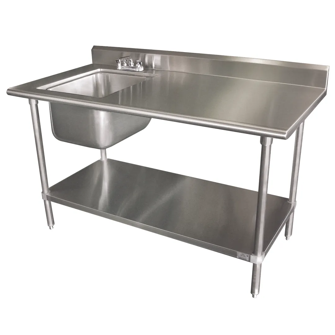 Advance Tabco KMS-11B-305L 60" Prep Table Sink Unit, Bowl on Left with Faucet - 16 Gauge