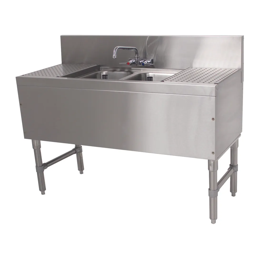 Advance Tabco PRB-19-42C 48" Underbar Sink Units, 2 Compartment with 2 Drainboards