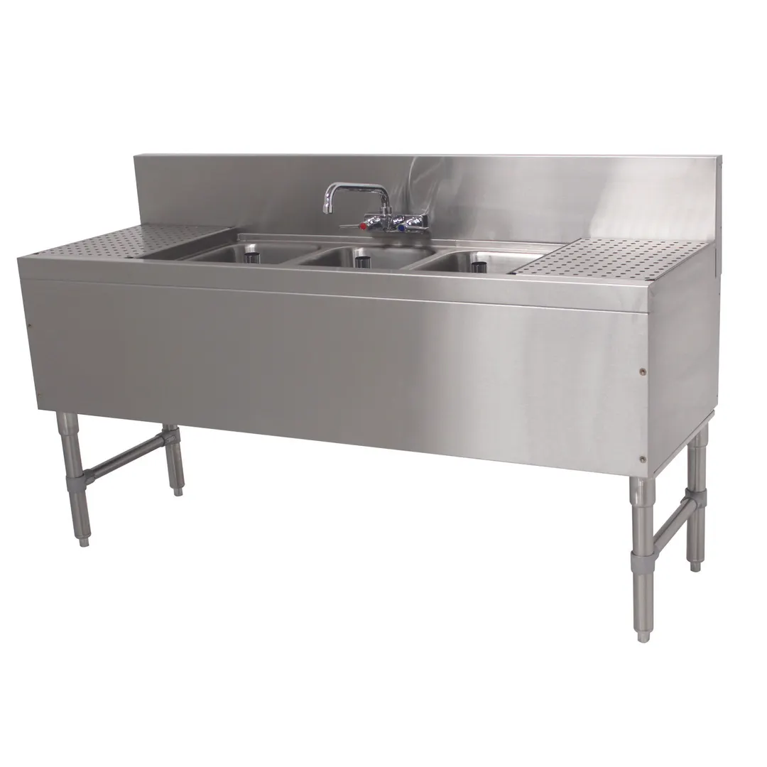Advance Tabco PRB-19-63C 72" Underbar Sink Units, 3 Compartment with 2 Drainboards