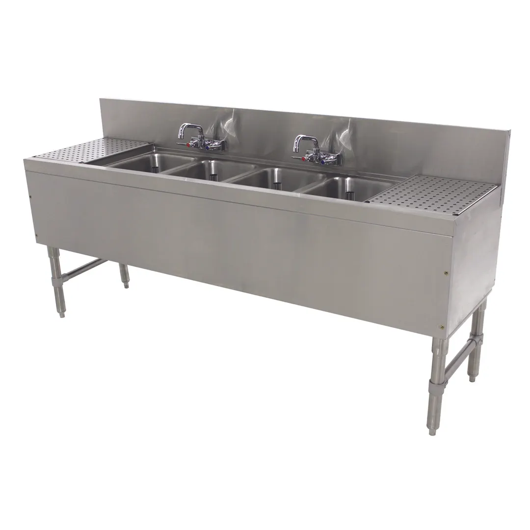 Advance Tabco PRB-19-64C 72" Underbar Sink Units, 4 Compartment with 2 Drainboards