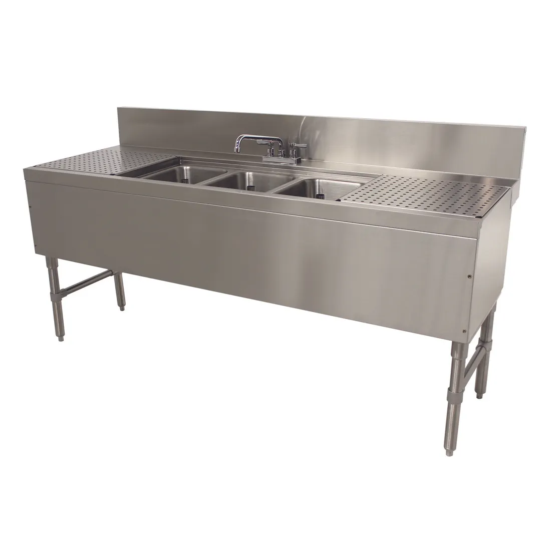 Advance Tabco PRB-24-83C 96" Underbar Sink Units, 3 Compartment with 2 Drainboards