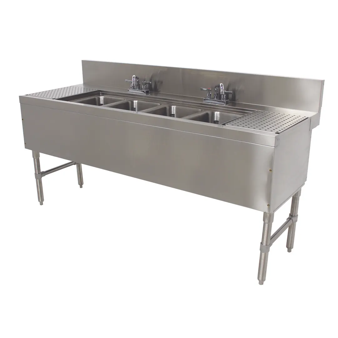 Advance Tabco PRB-24-84C 96" Underbar Sink Units, 4 Compartment with 2 Drainboards