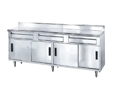 Advance Tabco SDRC-307 Cabinet Base Sliding Door Work Table with Drawer, 84"W X 30"D / Backsplash