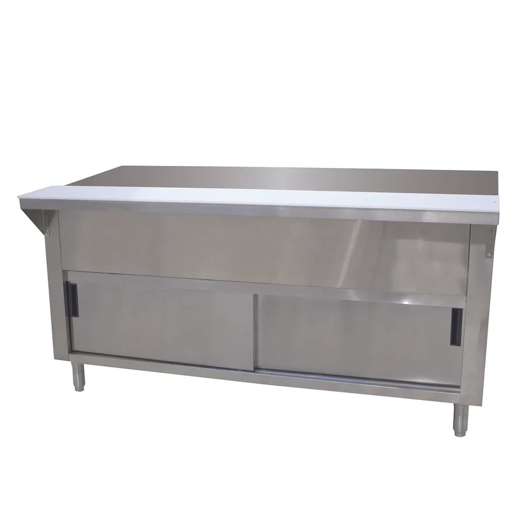 Advance Tabco STU-4-DR 62" Solid Top Table with Cabinet Base and Sliding Doors