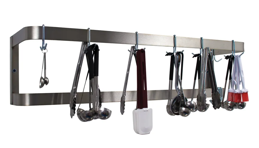 Advance Tabco SW-84, 84" Stainless Steel Double Bar Wall Mounted Pot Rack w/ 18 Double Prong Hooks