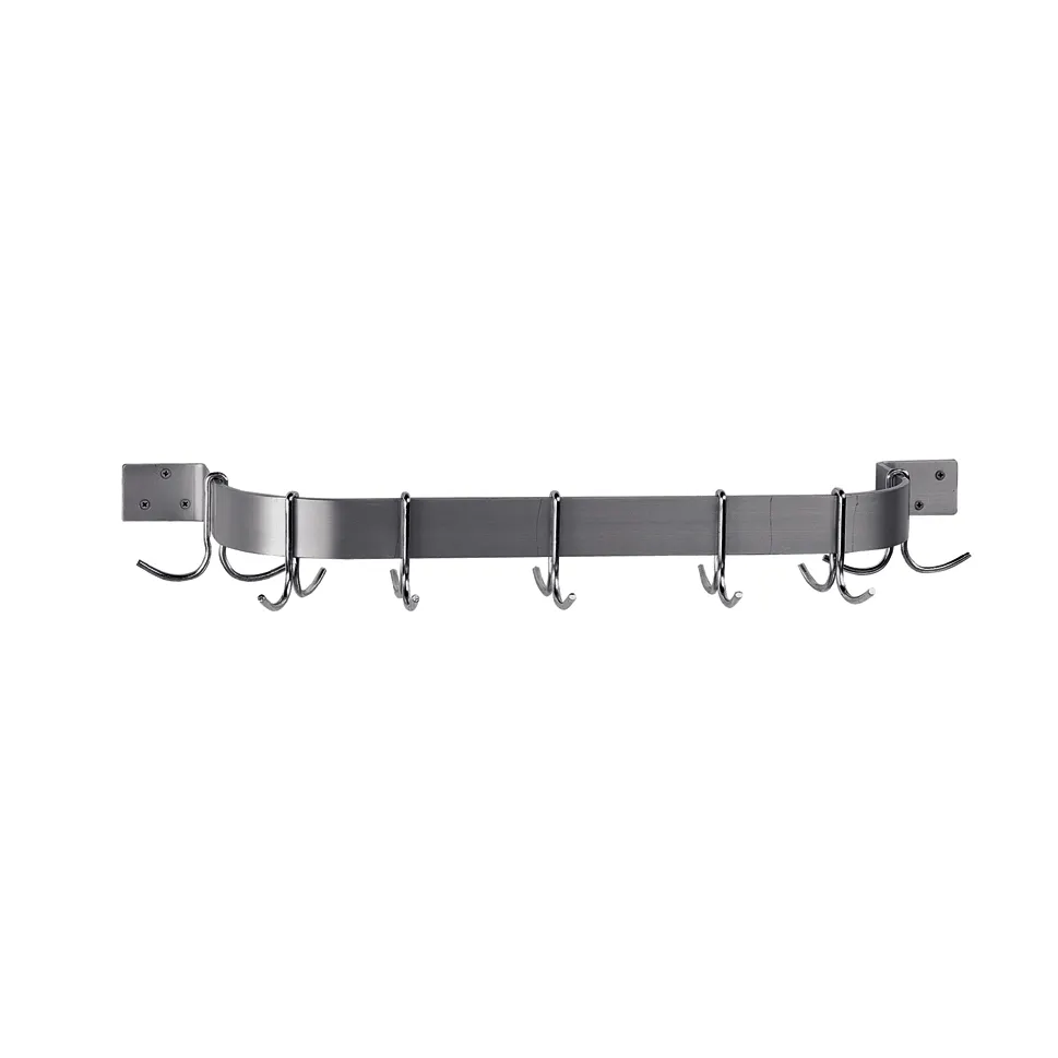 Advance Tabco SW1-108, 108" Stainless Steel Single Bar Wall Mounted Pot Rack w/ 9 Double Prong Hooks