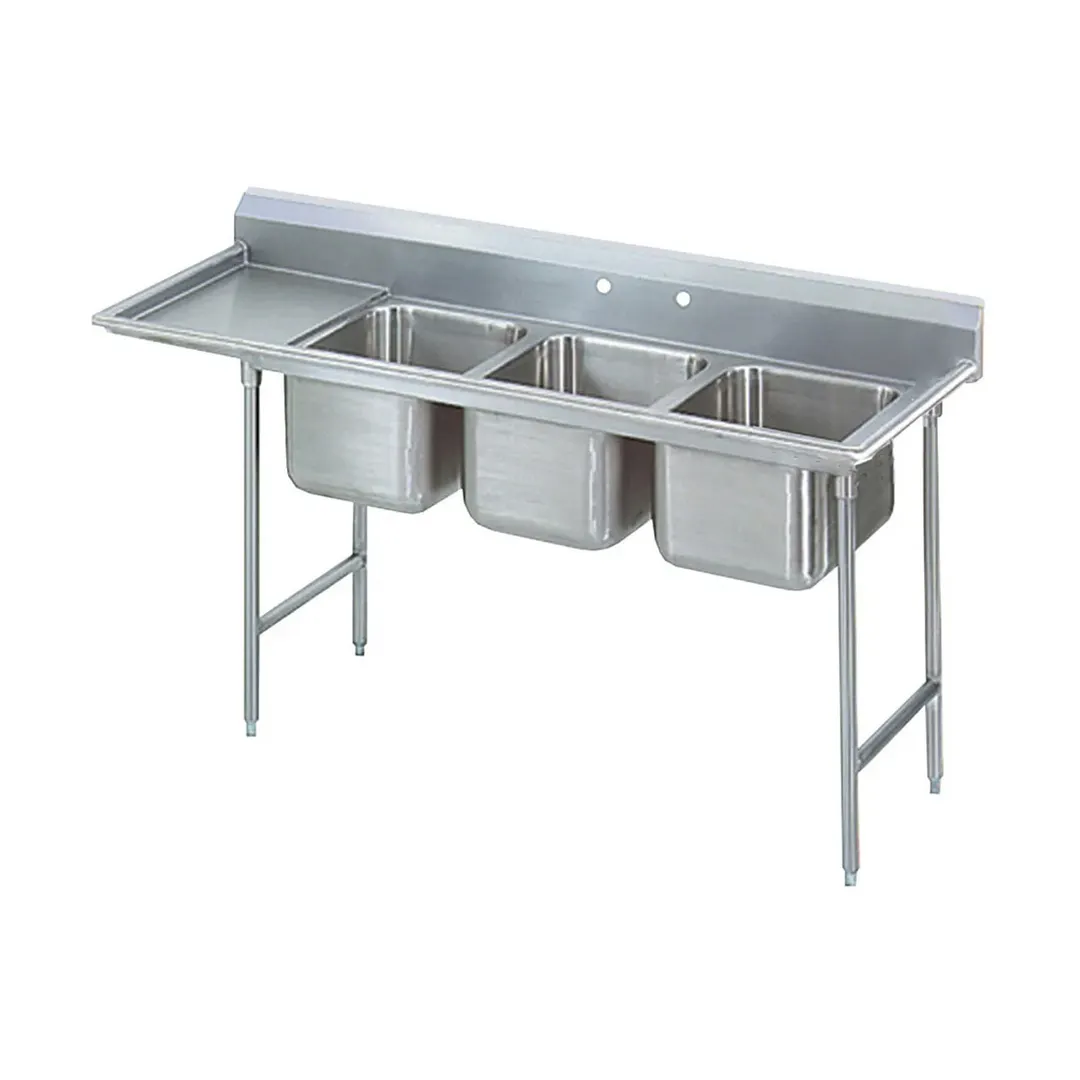 Advance Tabco T9-3-54-18L-X 77" Three Compartment Sink, 16"W x 20"L Bowl With Left-Hand Drainboard