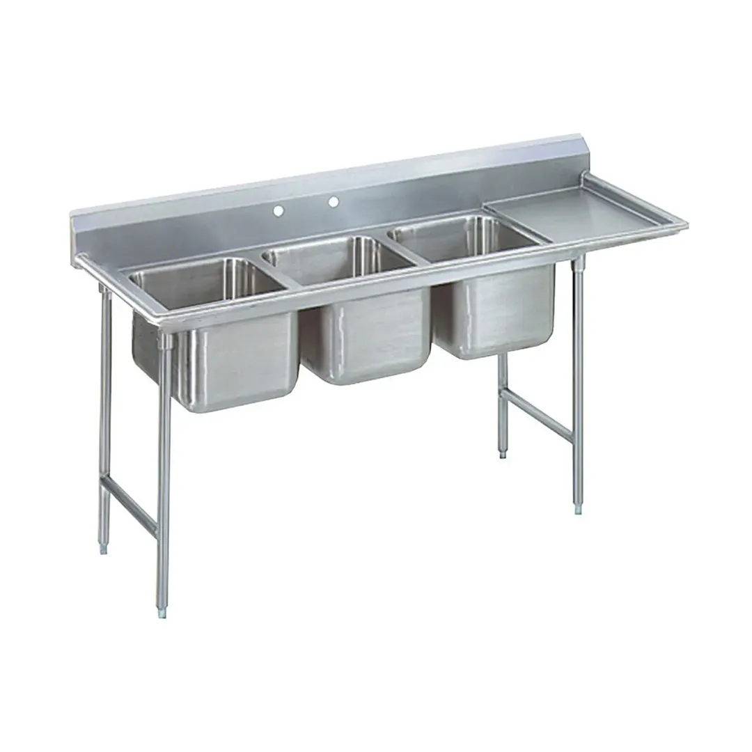 Advance Tabco T9-3-54-18R-X 77" Three Compartment Sink, 16"W x 20"L Bowl With Right-Hand Drainboard