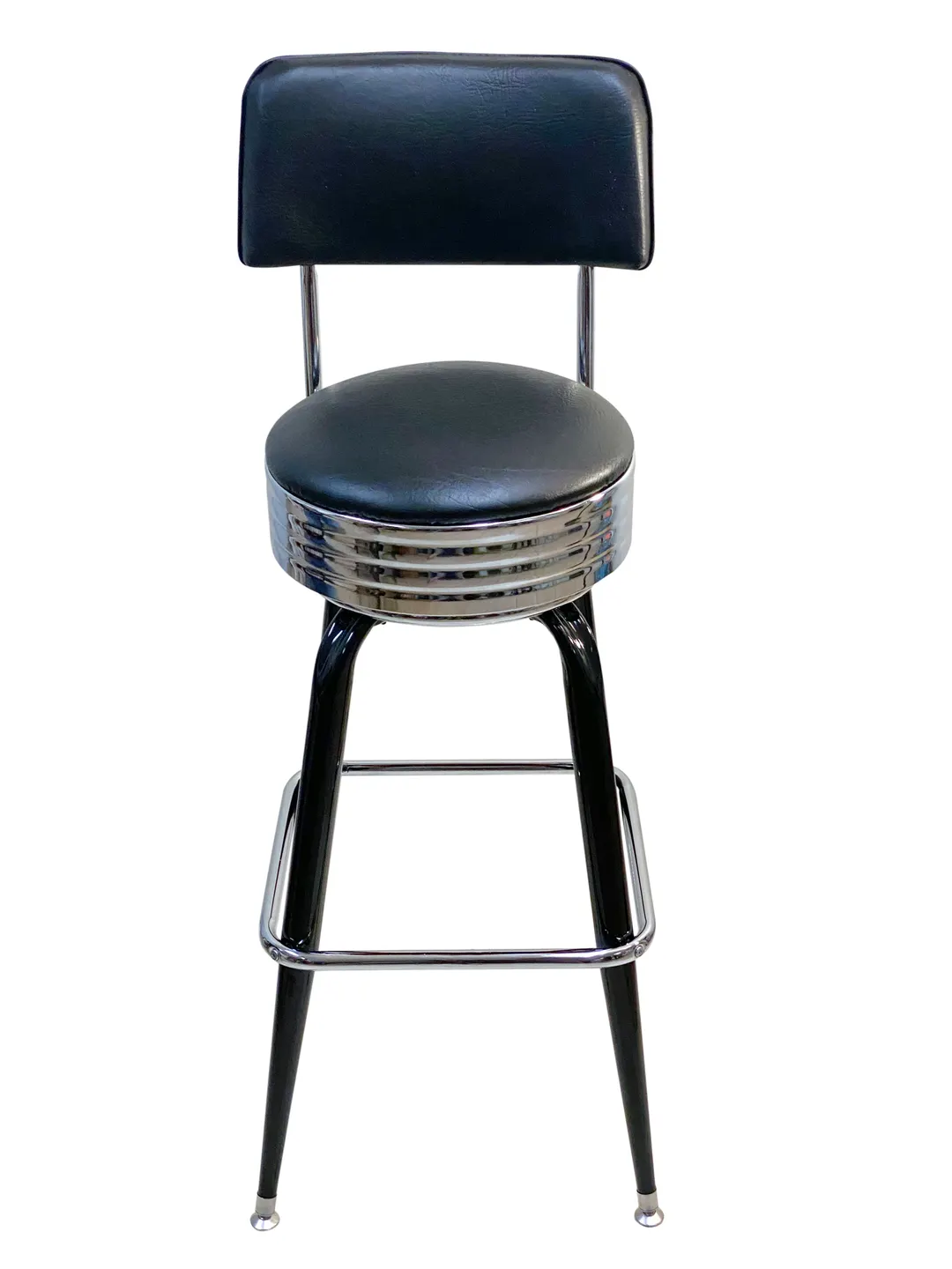 AAA Furniture Wholesale 104-24/BACK/BAND Bar Stool – Metal Frame, Upholstered Black Back, Chrome Footring