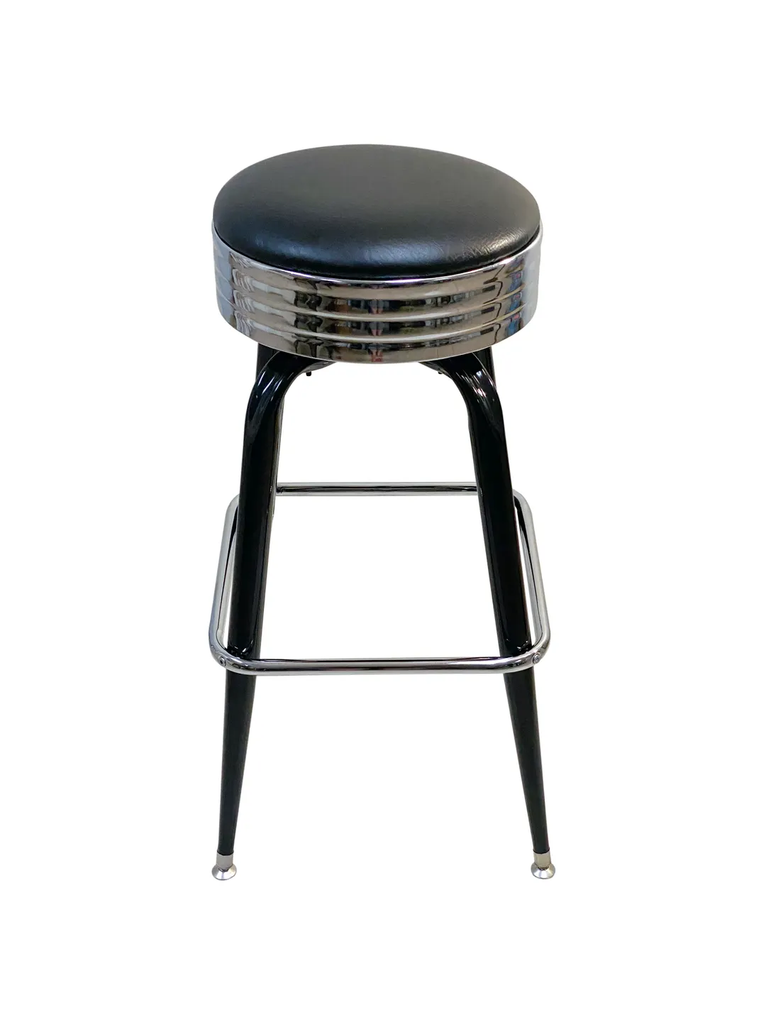 AAA Furniture Wholesale 104-24/BAND BVS Bar Stool – Backless Armless Vinyl Seat, Black Frame, Chrome Footring
