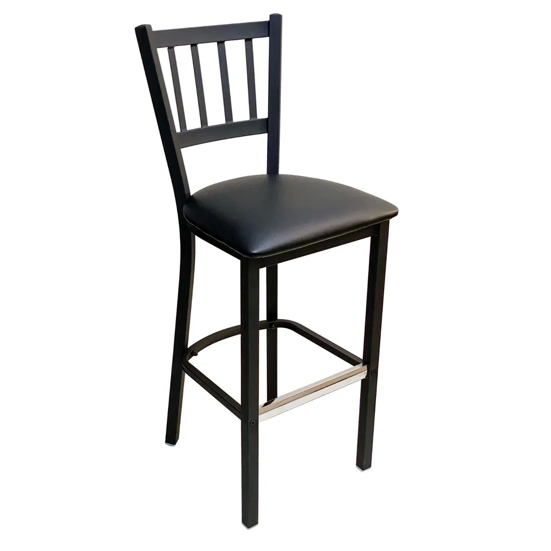 AAA Furniture Wholesale 309BS BVS-BLK Bar Stool – Slat Back, Upholstered Seat, Black Frame, Vinyl Footrest