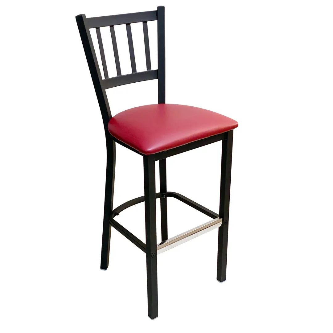 AAA Furniture Wholesale 309BS GR4-BLK Bar Stool – Slat Back, Upholstered Seat, Matte Black Metal Frame, UPH