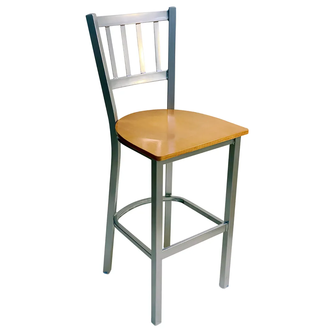 AAA Furniture Wholesale 309BS WS-SLV Bar Stool - Slat Back, Wood Saddle Seat, Silver Finish, Armless