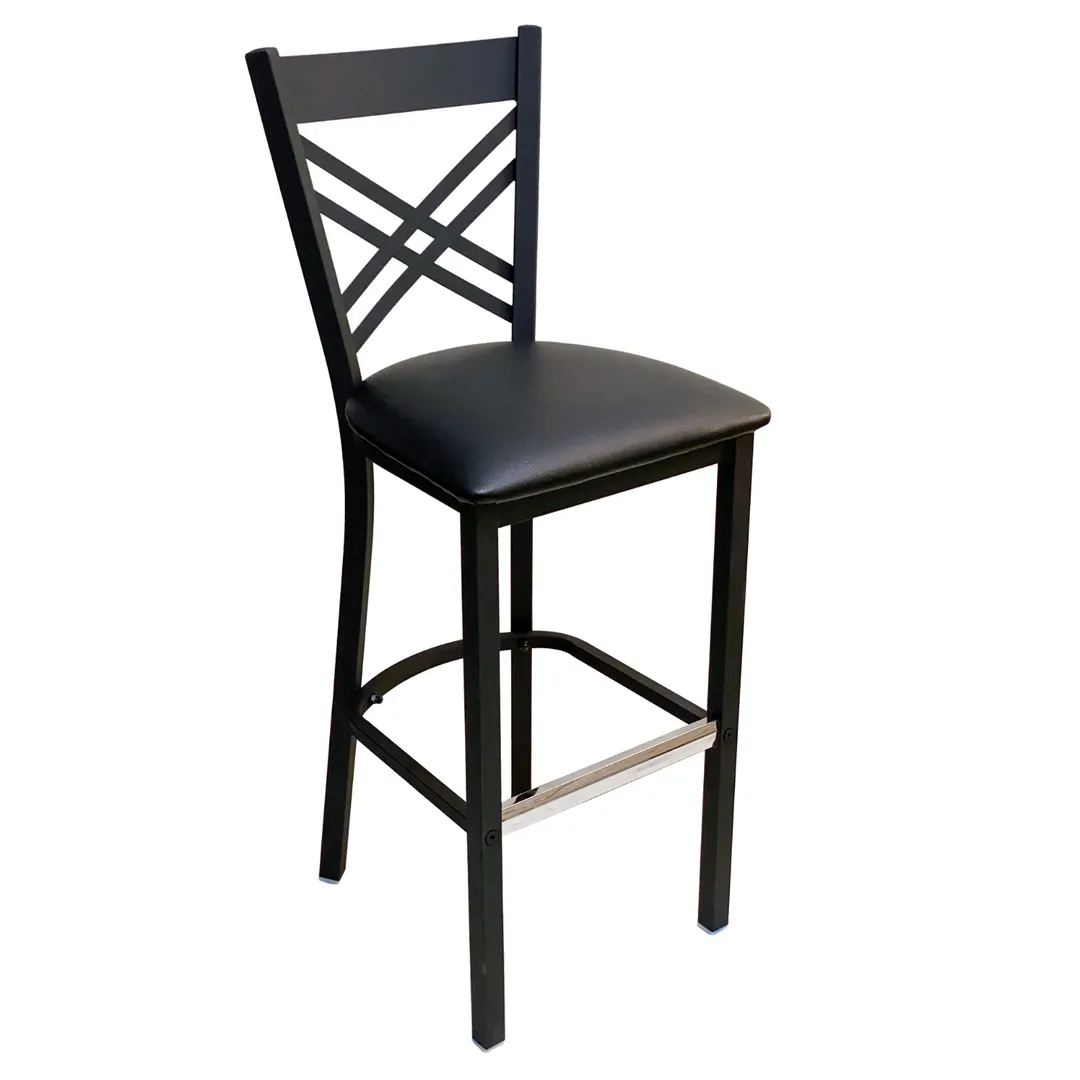 AAA Furniture Wholesale 310BS BVS Bar Stool – Black Vinyl Seat, Criss-Cross Metal Back, Matte Frame, Fast Ship