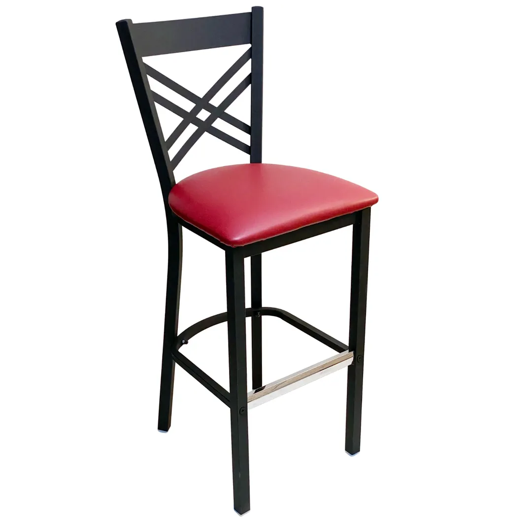 AAA Furniture Wholesale 310BS GR4 Bar Stool – Criss‑Cross Metal Back, Upholstered Seat, Matte Black, COM/Grade 4