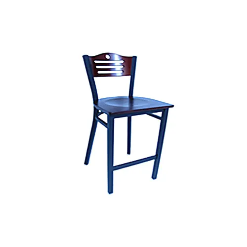 AAA Furniture Wholesale 315A-BS WS Bar Stool – Wood Cut‑Out Back, Wood Saddle Seat, Matte Black Metal Frame