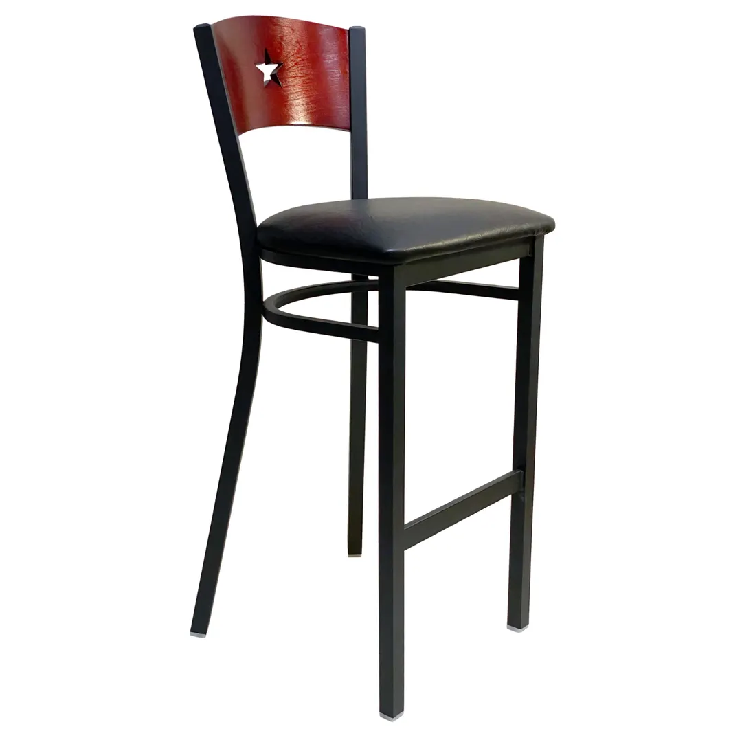 AAA Furniture Wholesale 315BS/STAR BVS Bar Stool – Star‑Cutback Wood, Seat, Black Metal Frame, Footrest