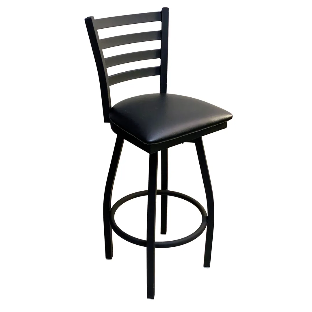 AAA Furniture Wholesale 316BS-SWIVEL BVS Swivel Bar Stool, Ladder Back, Upholstered Seat, Matte Black Vinyl
