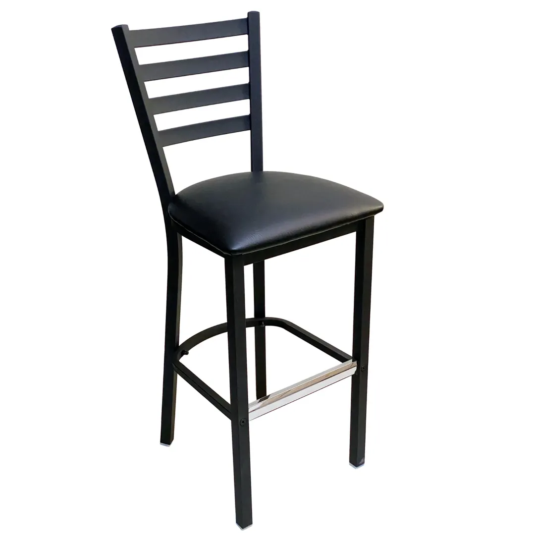AAA Furniture Wholesale 316BS BVS – Black Metal Frame Bar Stool, Ladder Back, Upholstered Vinyl Seat, Ship