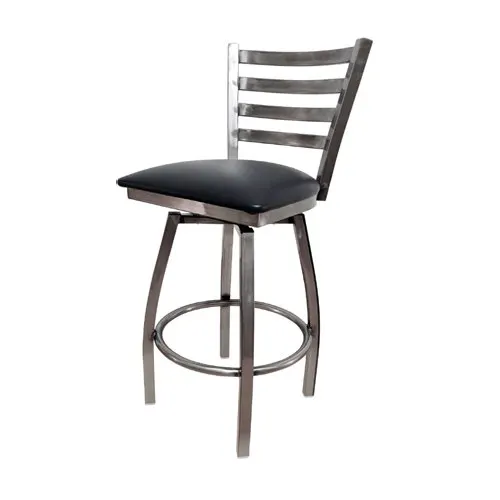 AAA Furniture Wholesale 316BS/CC/SW BVS Swivel Bar Stool Ladder Back Upholstered Seat Black Vinyl Metal Frame