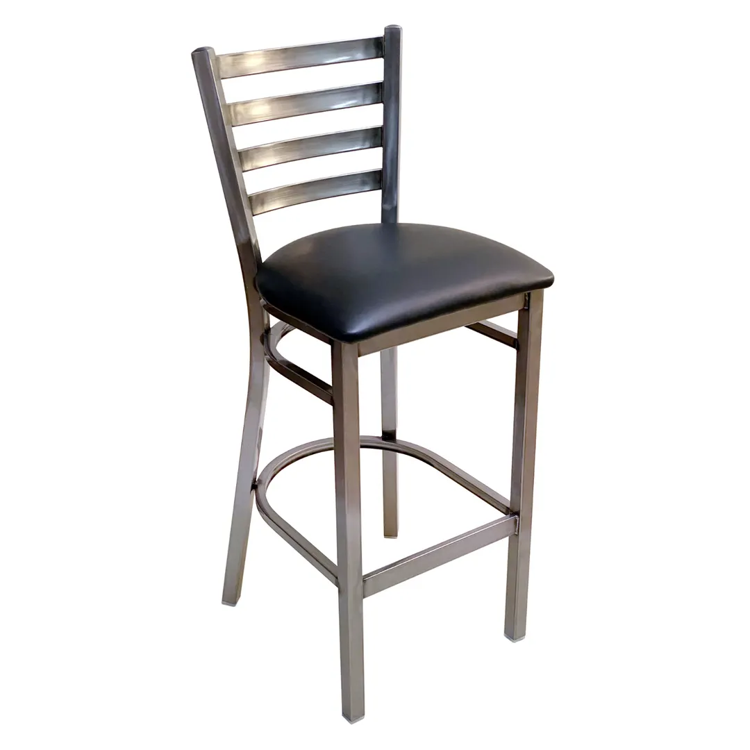 AAA Furniture 316BS/CLEAR COAT BVS - Black Vinyl Bar Stool, Ladder Back, Metal Frame, Armless, Seat, Footrest