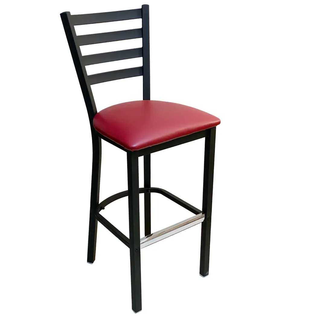 AAA Furniture Wholesale 316BS GR4 Bar Stool, Ladder Back, Upholstered Seat, Matte Black Metal Frame, Grade 4