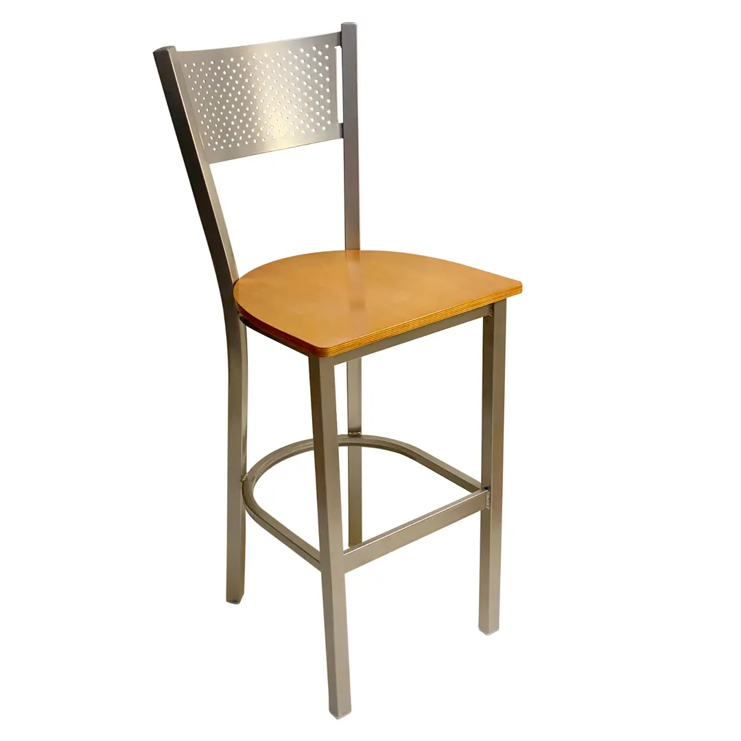 AAA Furniture Wholesale 317BS WS-SLV Bar Stool – Metal Frame, Silver, Mesh Back, Wood Saddle Seat, Footrest