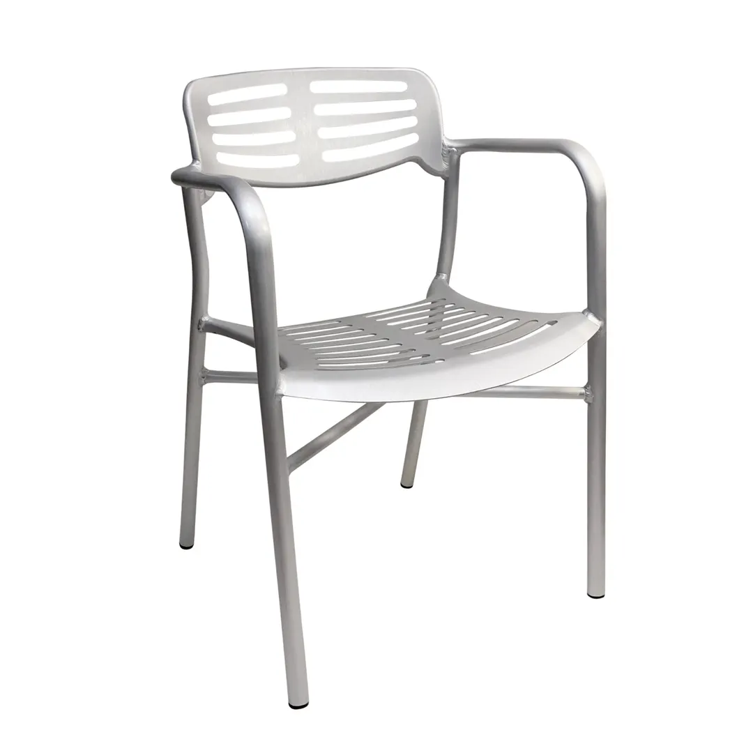 AAA Furniture Wholesale 319BH Outdoor Arm Chair, Slotted Aluminum Back & Seat, Brushed Aluminum Frame