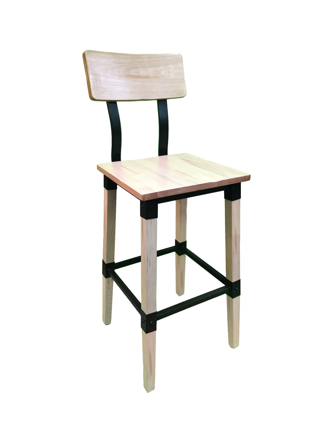 AAA Furniture Wholesale 321BS/WW Bar Stool Metal Back, Wooden Seat, Armless, White-Wash Wood, Industrial Frame