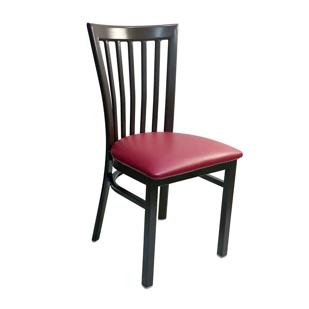AAA Furniture Wholesale 327 GR4 Side Chair, 5-Slat Metal Back, Upholstered Seat, Dark Brown Finish