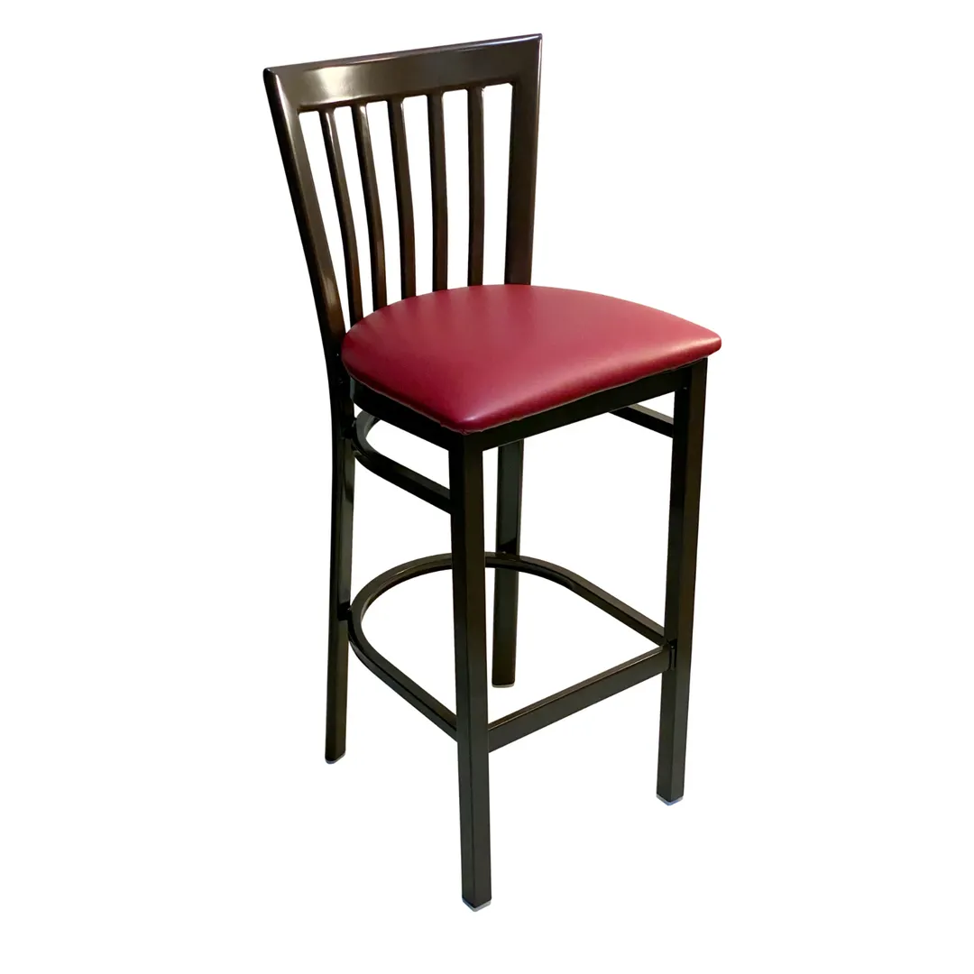 AAA Furniture Wholesale 327BS GR4 Bar Stool – 5‑Slat Metal Back, Upholstered Seat, Brown Finish, COM/Grade 4