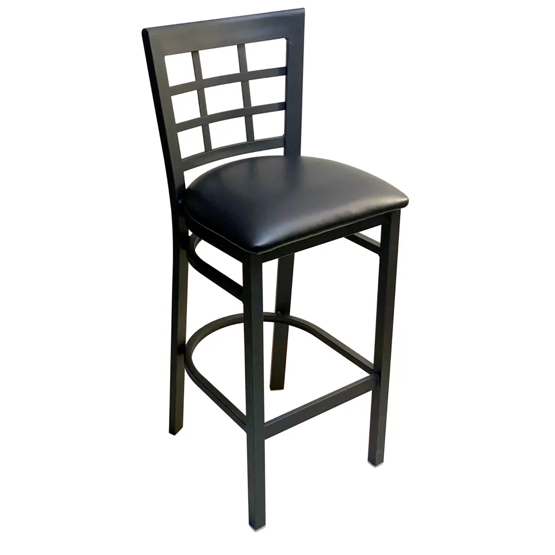 AAA Furniture Wholesale 328BS BVS Bar Stool – Metal Grid Back, Black Vinyl Seat, Matte Black Frame, Armless