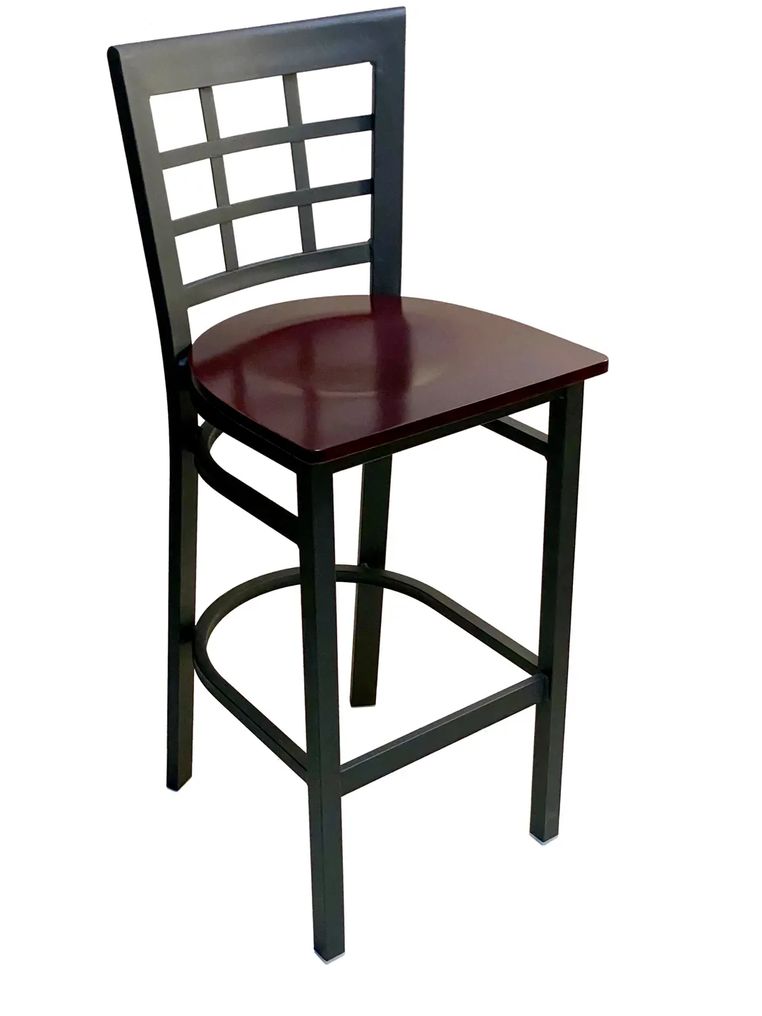 AAA Furniture Wholesale 328BS WS - Bar Stool, Metal Grid Back, Upholstered Seat, Matte Black Finish, Footrest