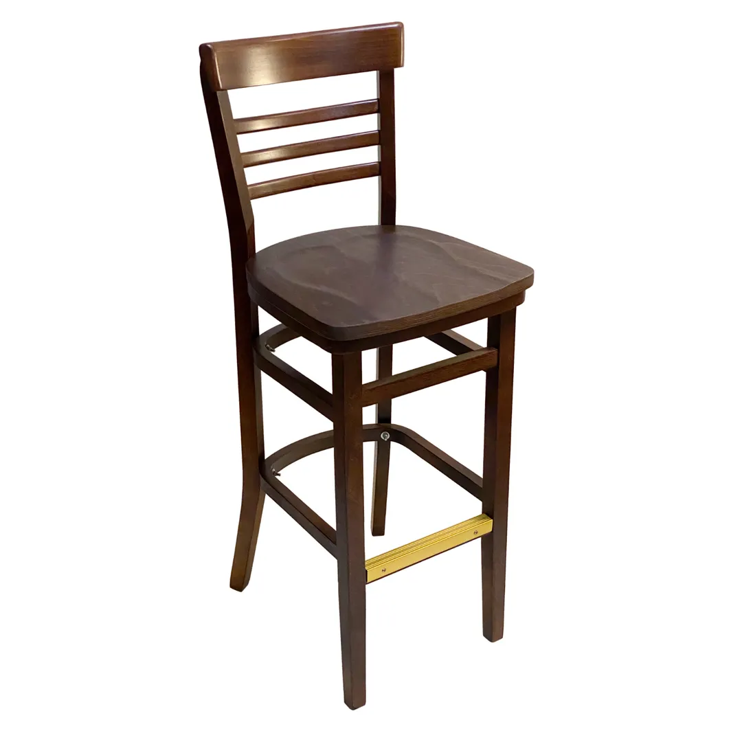 AAA Furniture 412BS GR4 Bar Stool Ladder Back, Upholstered Seat, Wood Frame, Gold Foot Cover, COM/Grade 4 UPH